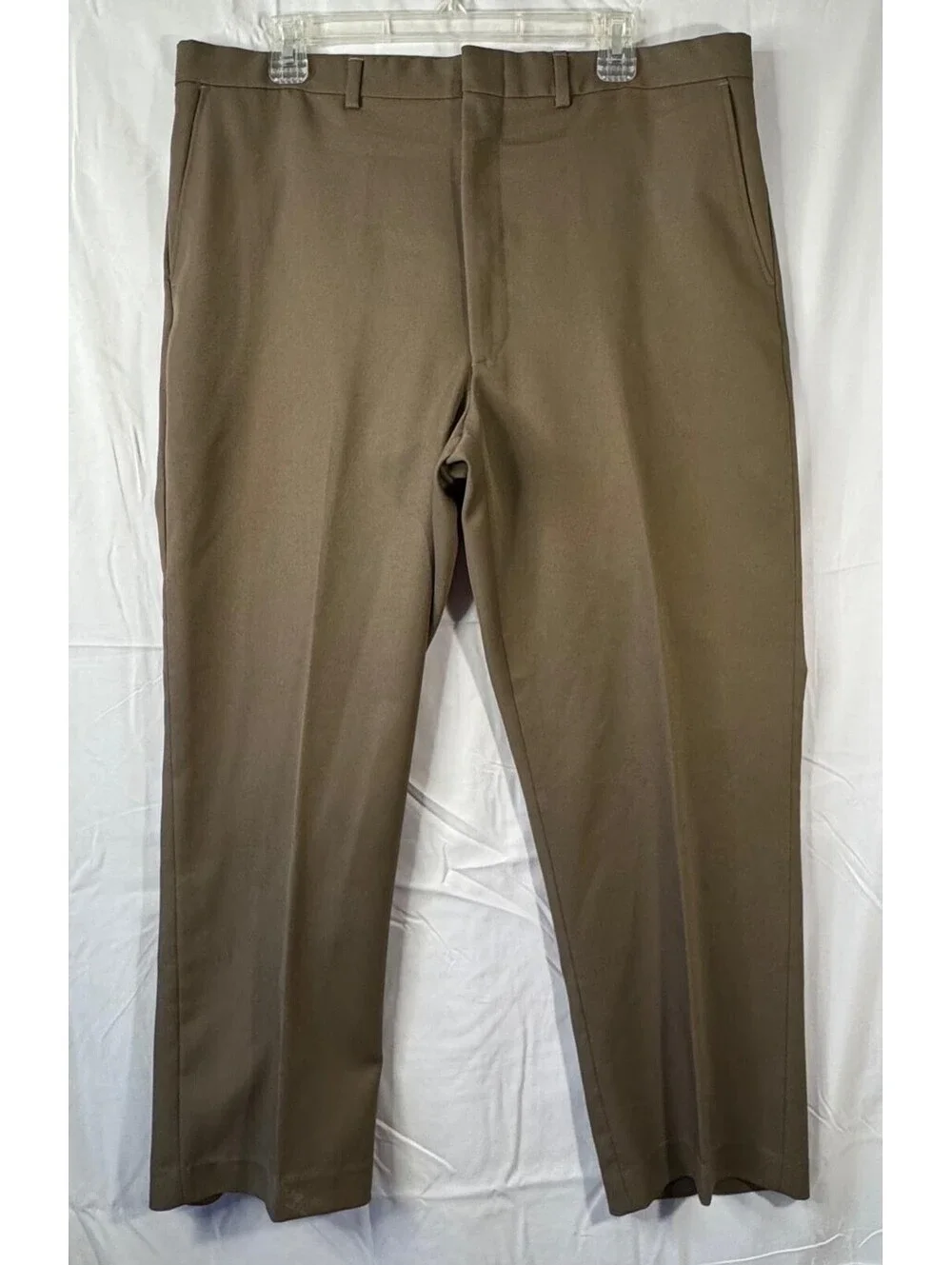 Perma-Prest Dress Pants Mens 38W 30L Khaki Brown Reg Fit Work Flexslax USA